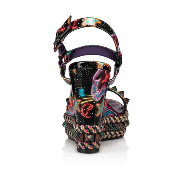 Christian Louboutin Pyraclou 110 Black Starlight Platform Wedge Sandal Heel 36 - Picture 10 of 12